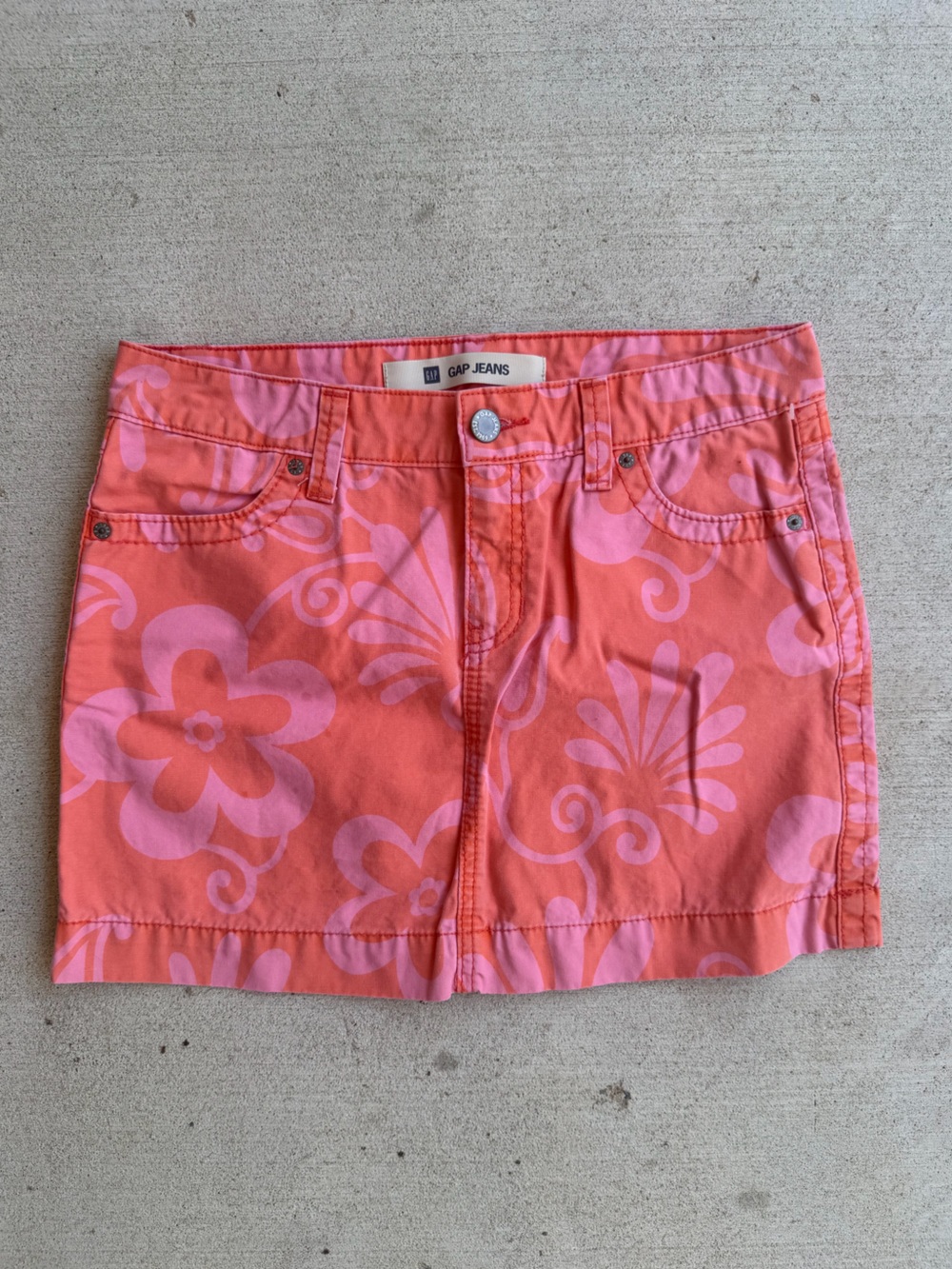 Vintage Y2K Gap Pink and Orange Denim Mini Skirt